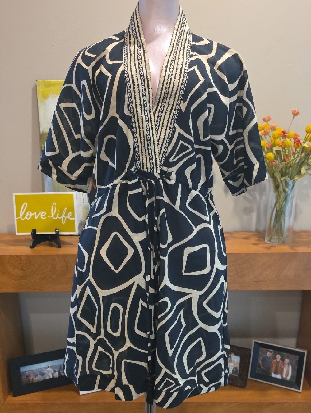 Haute Hippie Black and Cream Geometric Print Dress